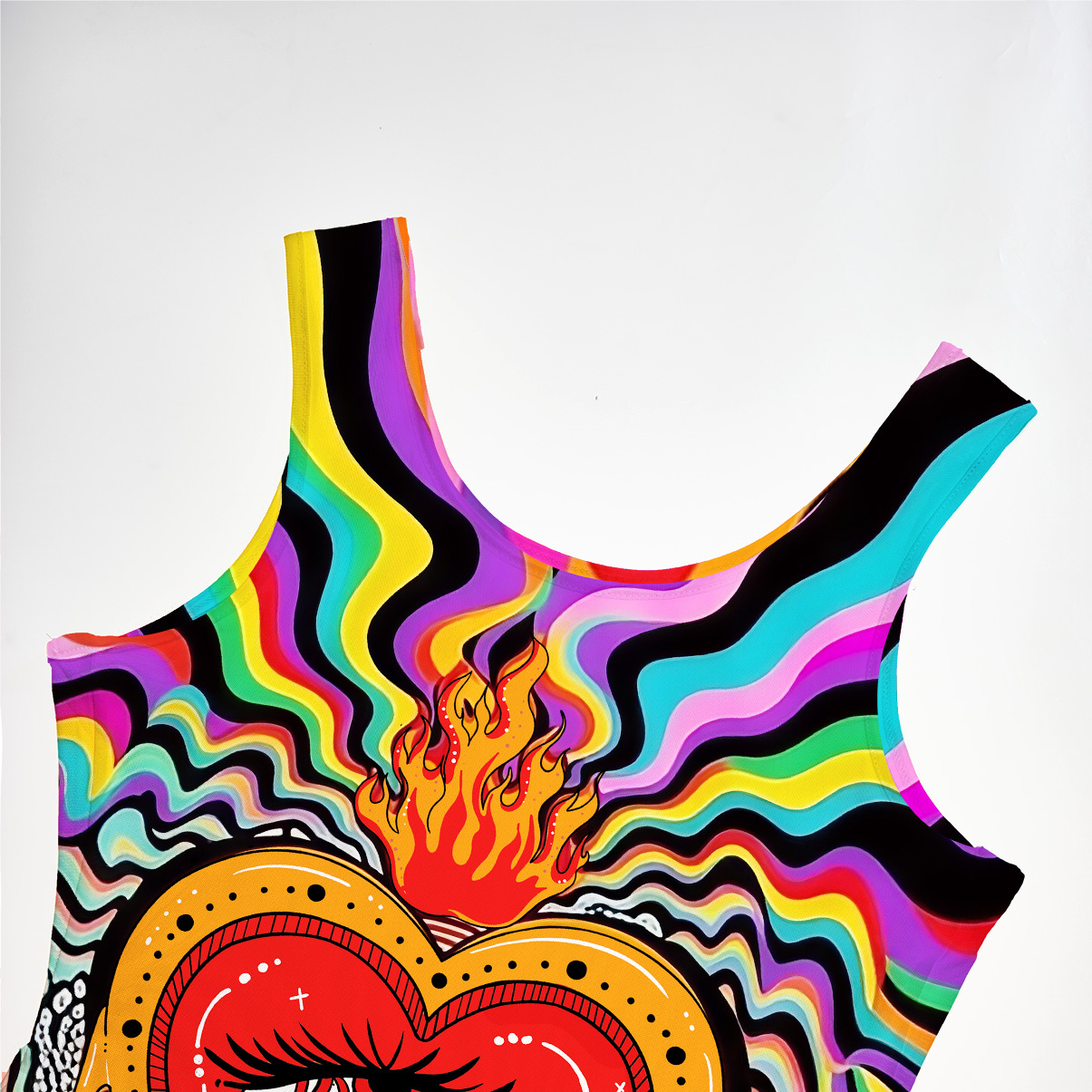 Purplehecate Trippy Rainbow Heart Eye Mesh Maxi Tank Beach Dress