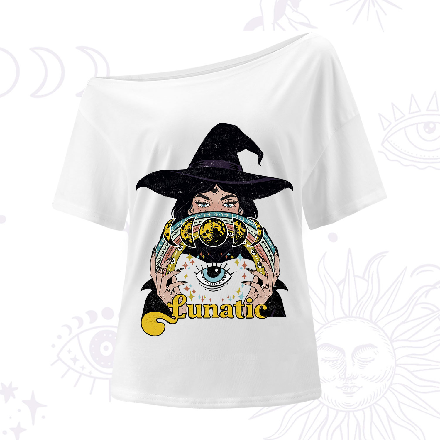 Purplehecate Witch of the Lunatic Moon Phase One Shoulder T-Shirt