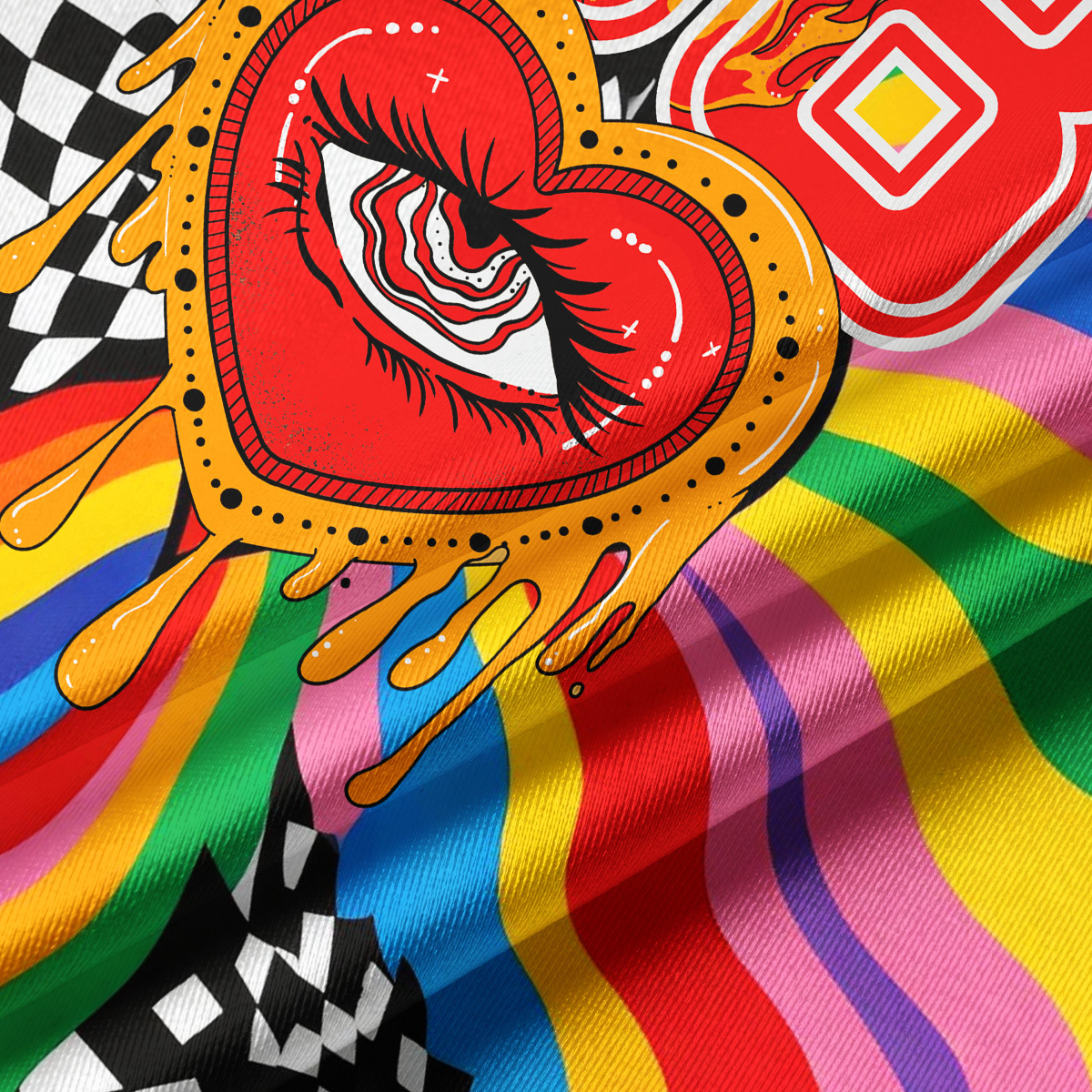 Purplehecate Trippy Rainbow Heart Eye Crop Jersey Top