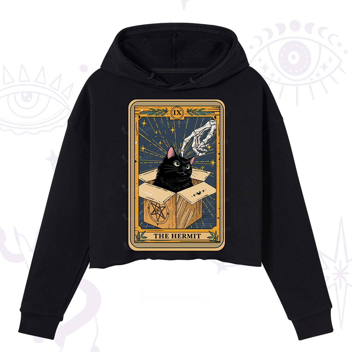Purplehecate The Hermit Cat Tarot Crop Hoodie