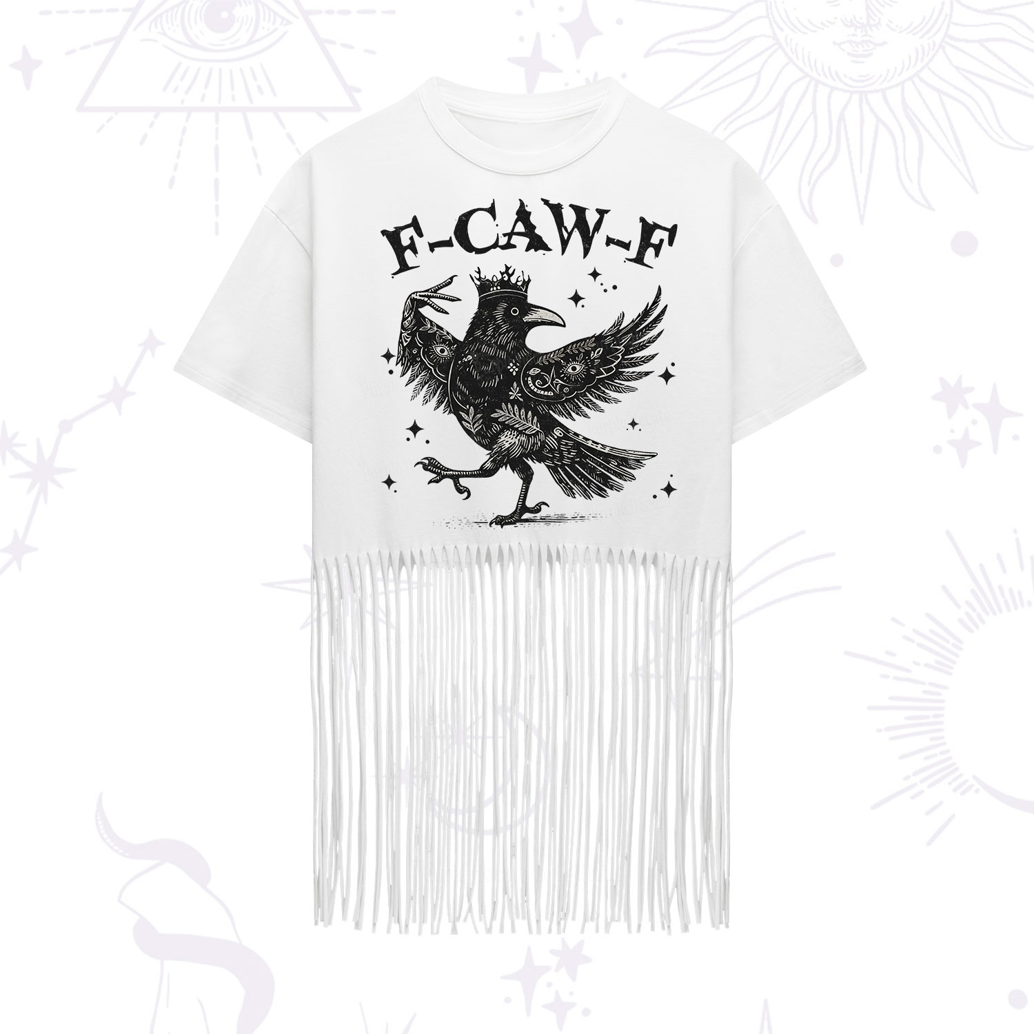 Purplehecate F-caw-f Funny Crow Fringe Hem T-Shirt