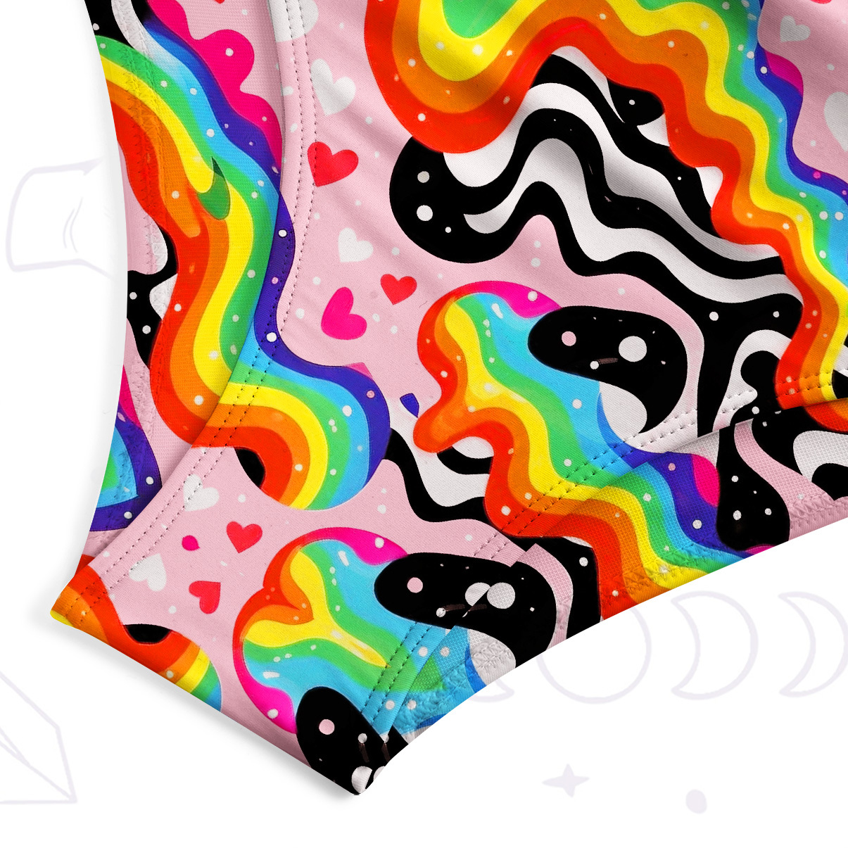 Purplehecate Groovy Melty Rainbow Hearts Wavy One-Piece Swimsuit