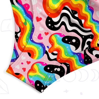 Purplehecate Groovy Melty Rainbow Hearts Wavy One-Piece Swimsuit