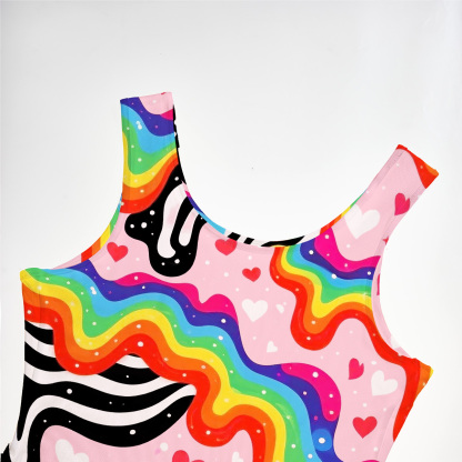 Purplehecate Groovy Melty Rainbow Hearts Wavy Mesh Maxi Tank Beach Dress