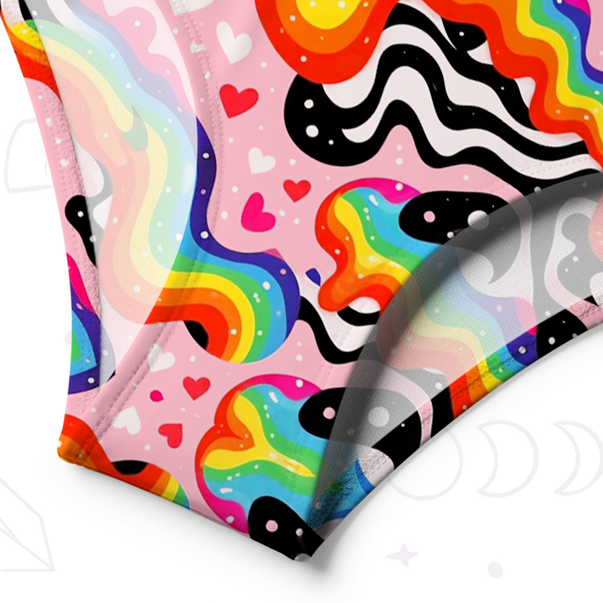 Purplehecate Groovy Melty Rainbow Hearts Wavy One-Shoulder One-Piece Swimsuit