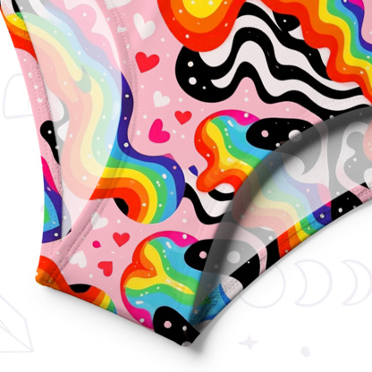 Purplehecate Groovy Melty Rainbow Hearts Wavy One-Shoulder One-Piece Swimsuit