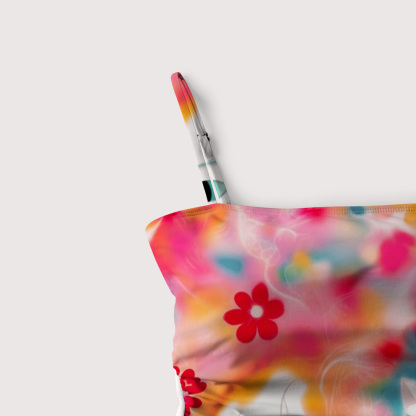 Purplehecate Color Splash Cat Slim-Strap Swimsuit