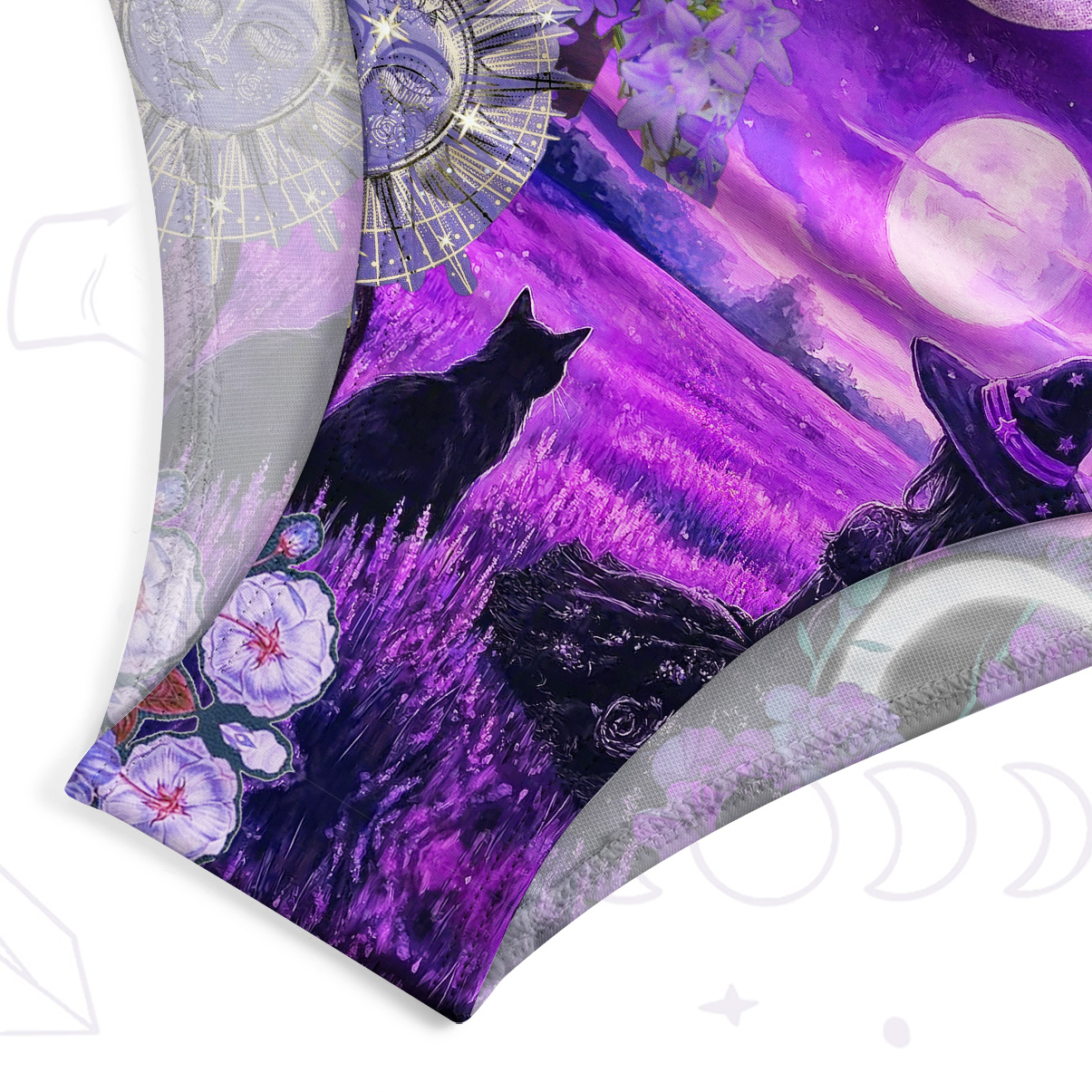 Purplehecate Witchy Black Cat Moon One-Piece Swimsuit