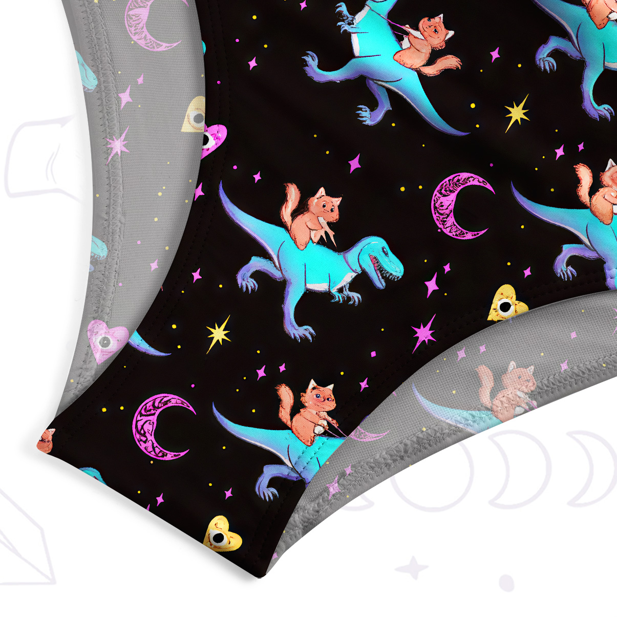 Purplehecate Witch Cat Rides the Dino One-Piece Swimsuit
