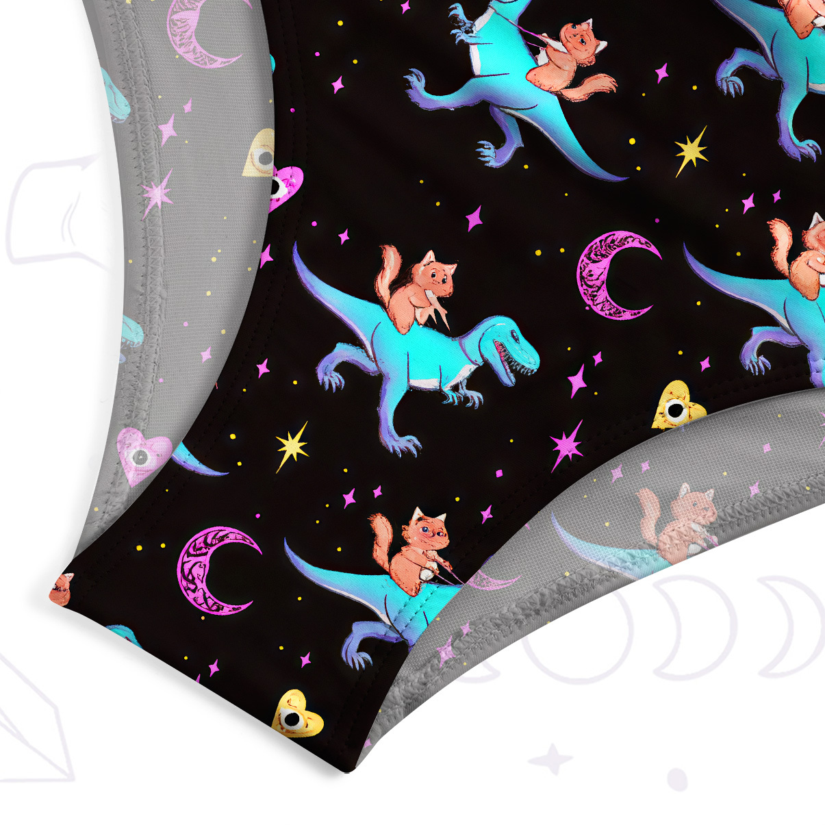 Purplehecate Witch Cat Rides the Dino One-Piece Swimsuit