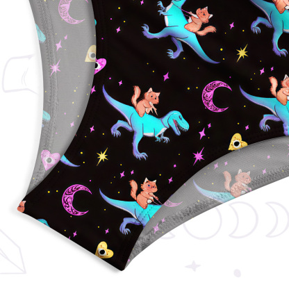 Purplehecate Witch Cat Rides the Dino One-Piece Swimsuit