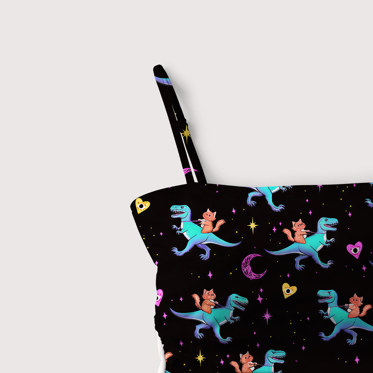 Purplehecate Witch Cat Rides the Dino Slim-Strap Swimsuit