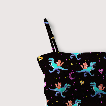 Purplehecate Witch Cat Rides the Dino Slim-Strap Swimsuit