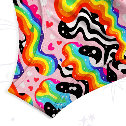 Purplehecate Groovy Melty Rainbow Hearts Wavy Tank One Piece Swimsuit