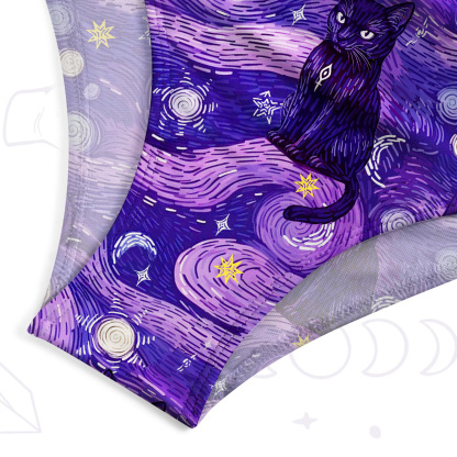Purplehecate Mystic Cat Beneath the Cosmic Veil One-Piece Swimsuit