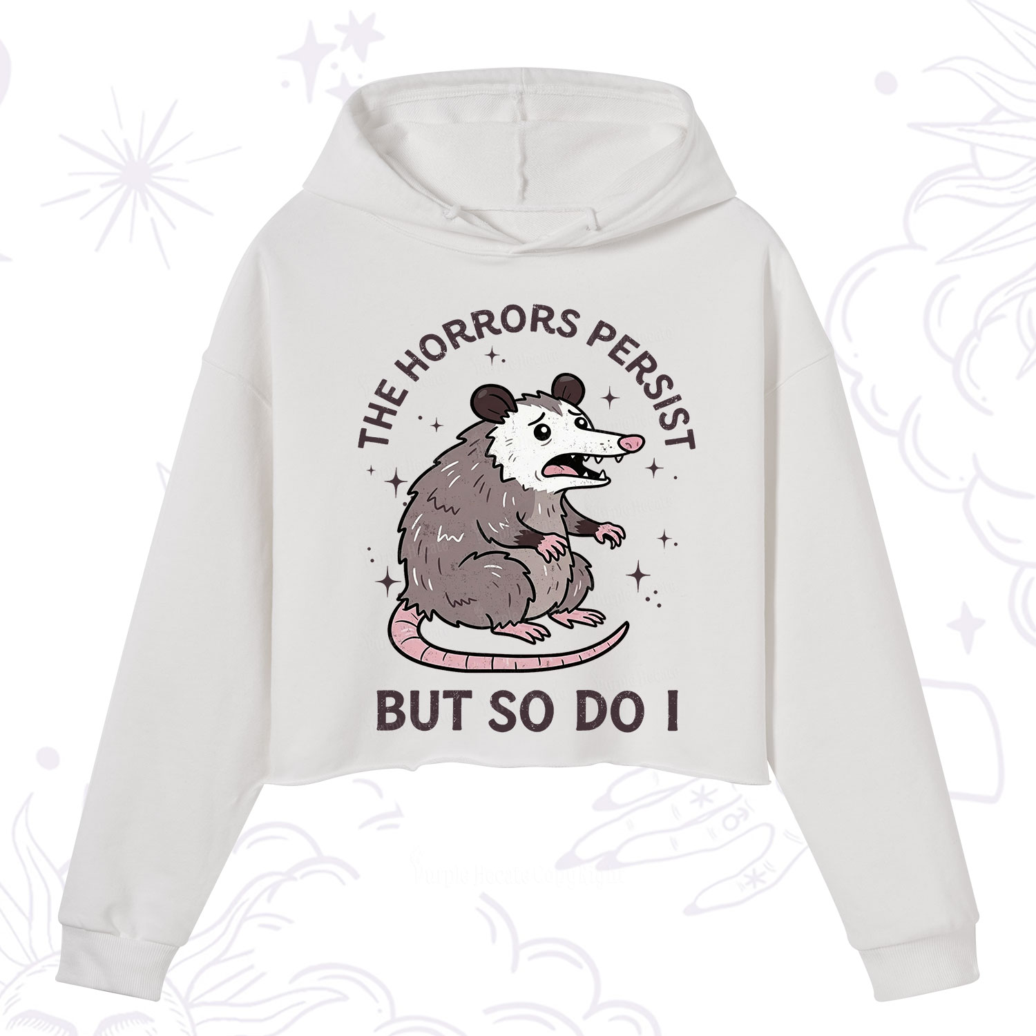 Purplehecate The Horrors Persist But So Do I Opossum Crop Hoodie