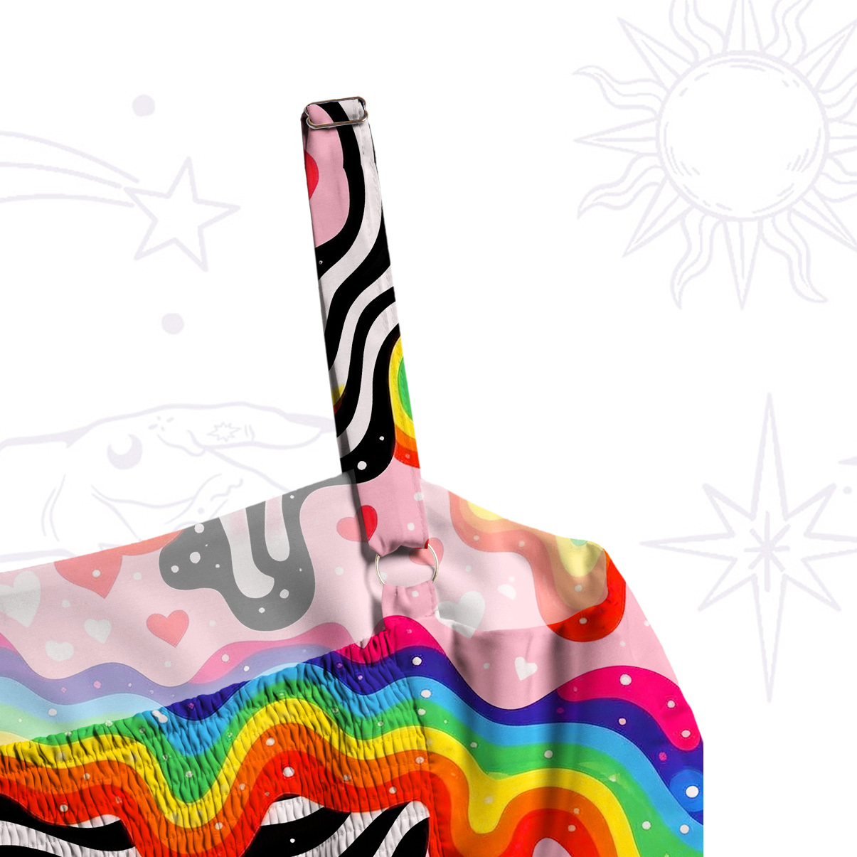 Purplehecate Groovy Melty Rainbow Hearts Wavy Wide Straps Maxi Dress