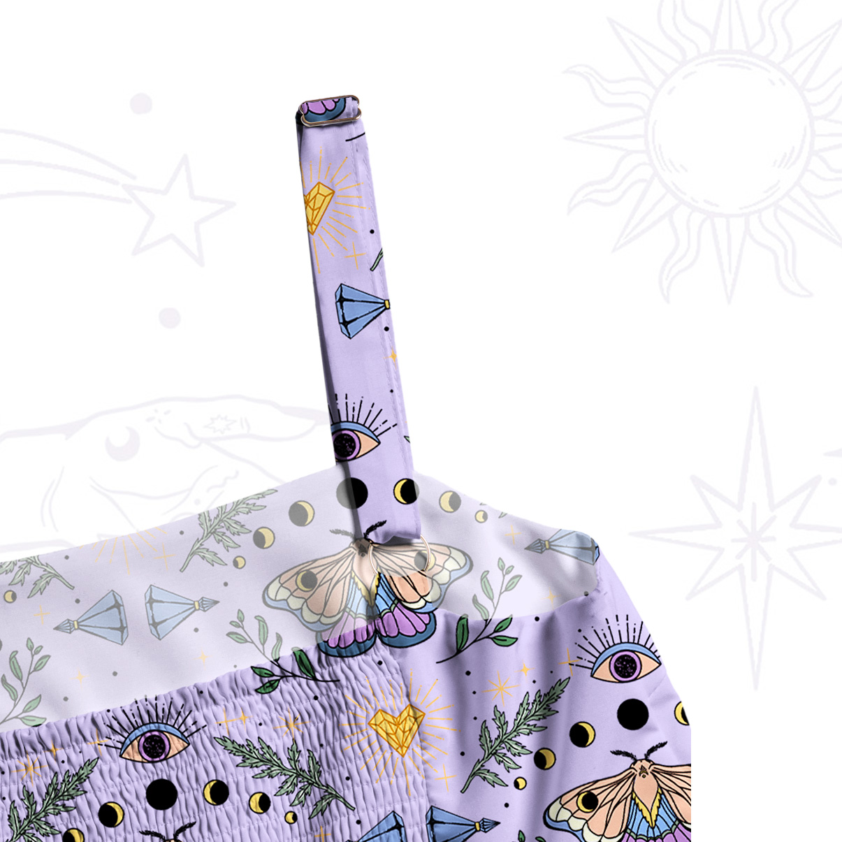 Purplehecate Luna Moth Witch Wide Straps Maxi Dress