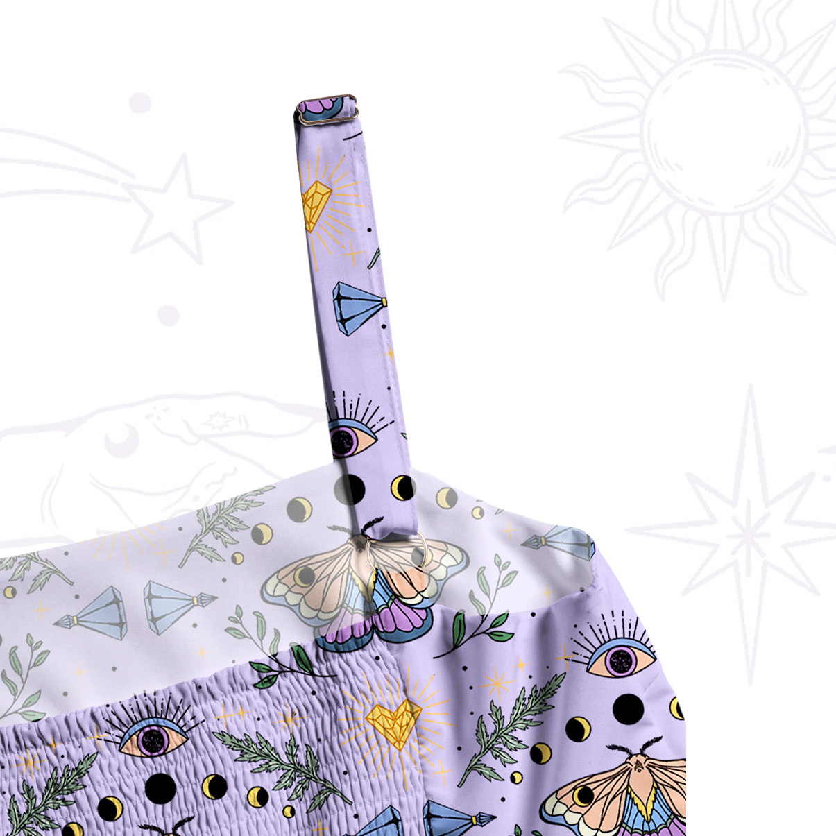 Purplehecate Luna Moth Witch Wide Straps Maxi Dress