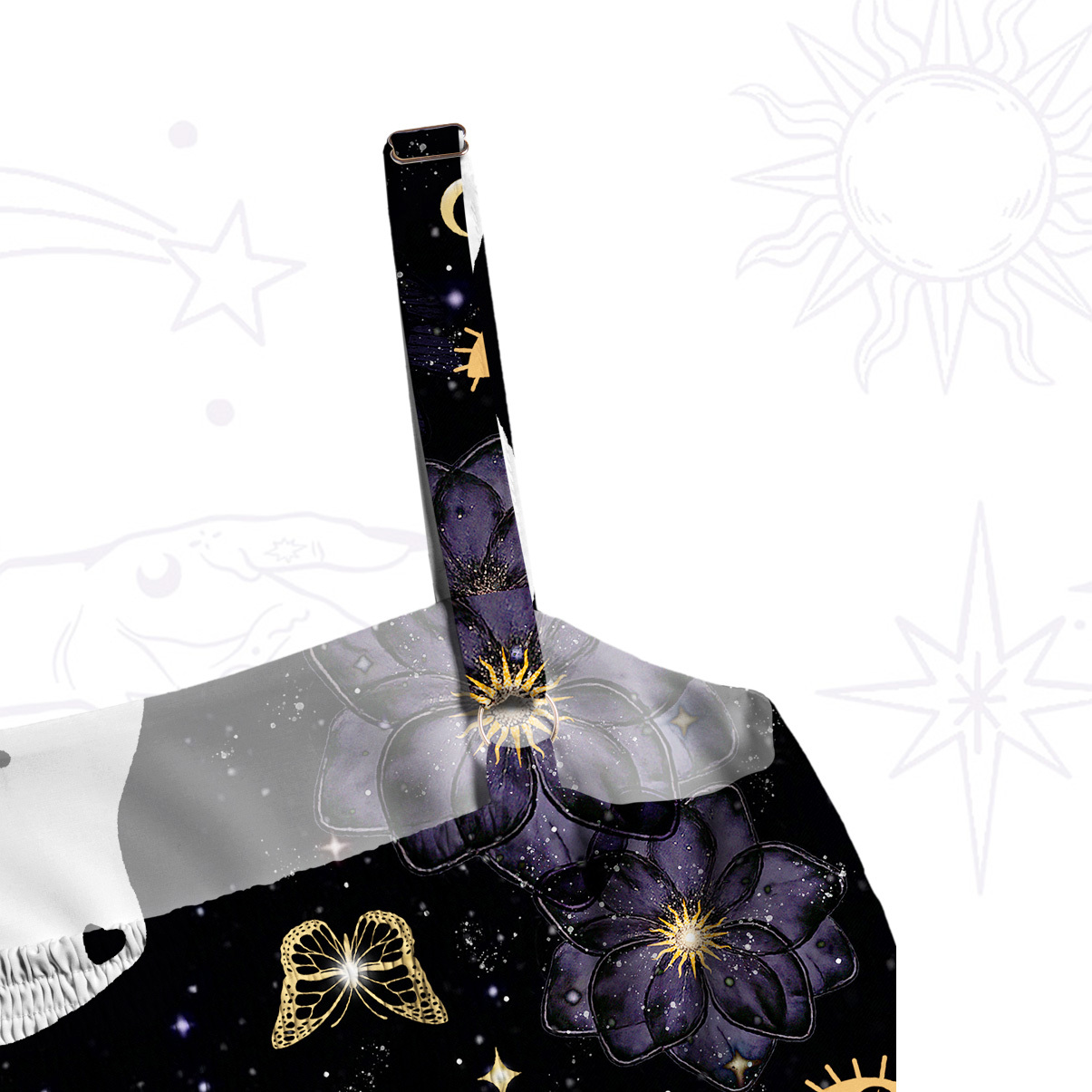 Purplehecate Starlit Cats & Butterflies Wide Straps Maxi Dress