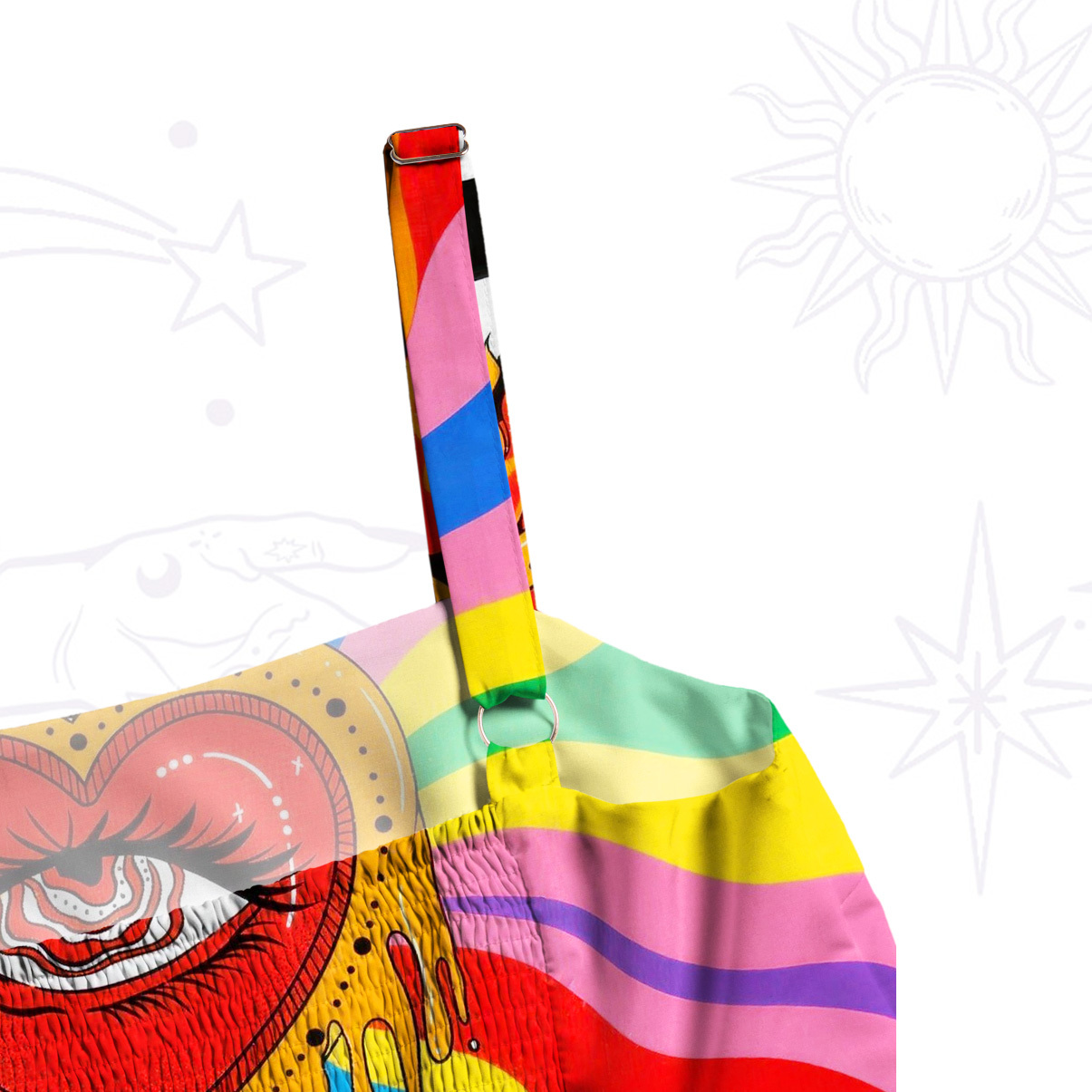 Purplehecate Trippy Rainbow Heart Eye Wide Straps Maxi Dress