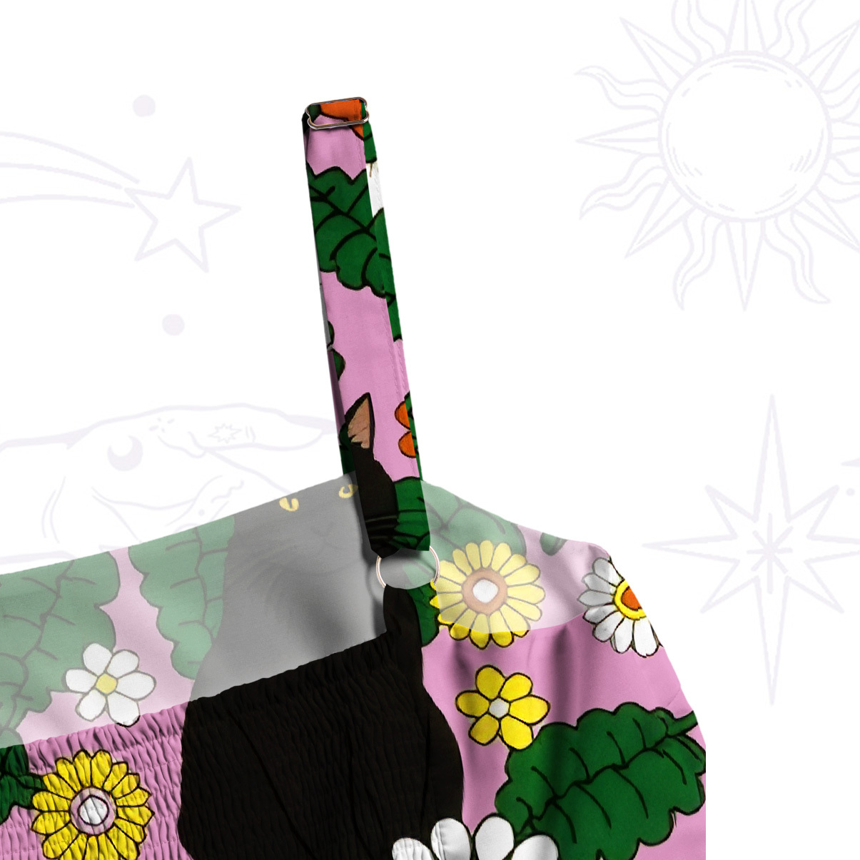 Purplehecate Daisy Cat  Garden Wide Straps Maxi Dress