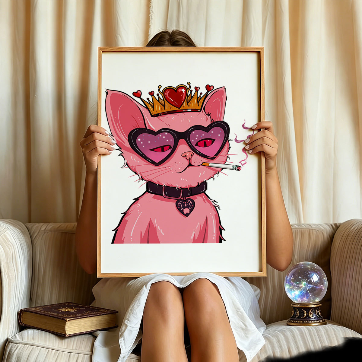 Purplehecate Bad Attitude Pink Cat Smoking Queen Unframed Poster