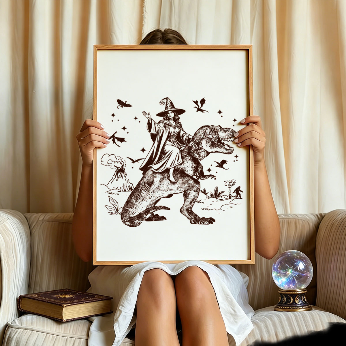 Purplehecate Witch Riding Dino Unframed Poster