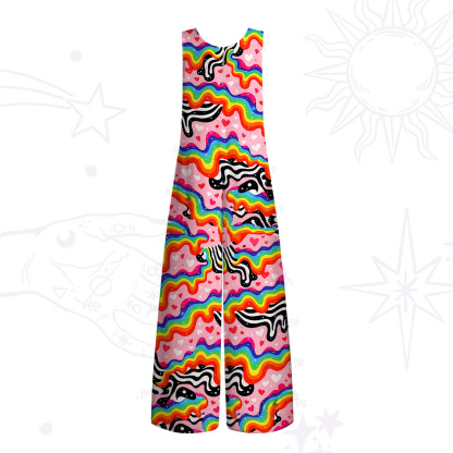Purplehecate Groovy Melty Rainbow Hearts Wavy Wide Leg Jumpsuit