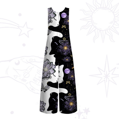 Purplehecate Starlit Cats & Butterflies Wide Leg Jumpsuit