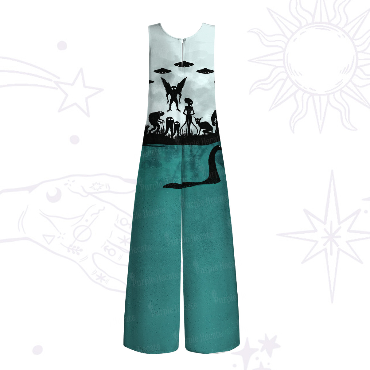 Purplehecate Alien Lake Monster Encounter Wide Leg Jumpsuit