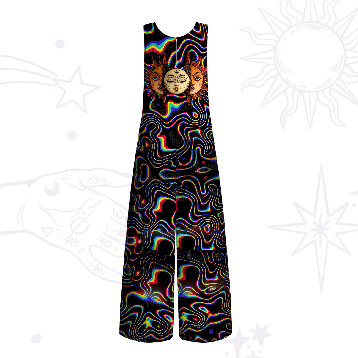 Purplehecate Psychedelic Sun and Moon Wide Leg Jumpsuit