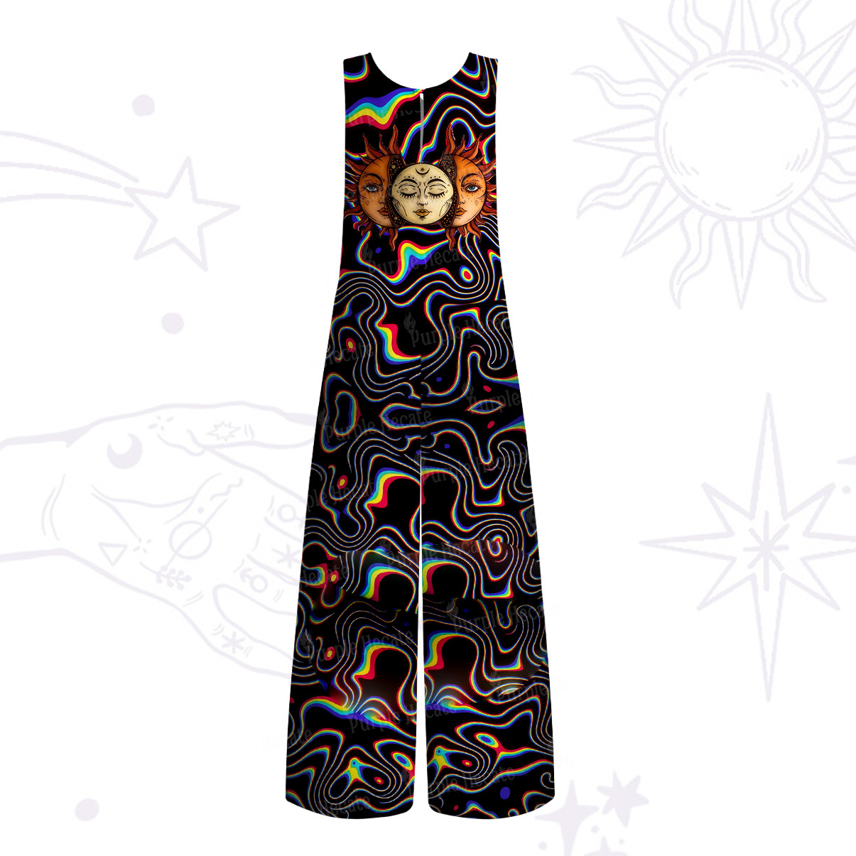 Purplehecate Psychedelic Sun and Moon Wide Leg Jumpsuit