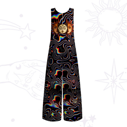 Purplehecate Psychedelic Sun and Moon Wide Leg Jumpsuit