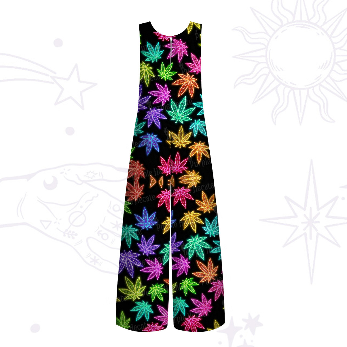 Purplehecate Trippy Weed Wide Leg Jumpsuit