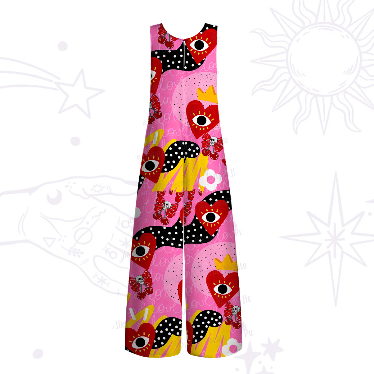 Purplehecate Evil Eye Heart Wide Leg Jumpsuit