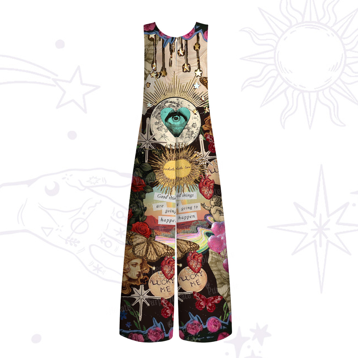 Purplehecate Lucky Me Sacred Heart Eye Wide Leg Jumpsuit