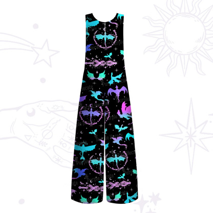 Purplehecate Neon Fantasy Dragon Allover Wide Leg Jumpsuit