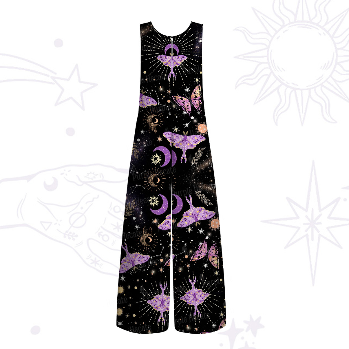 Purplehecate Starry Night Lunar Moth Wide Leg Jumpsuit
