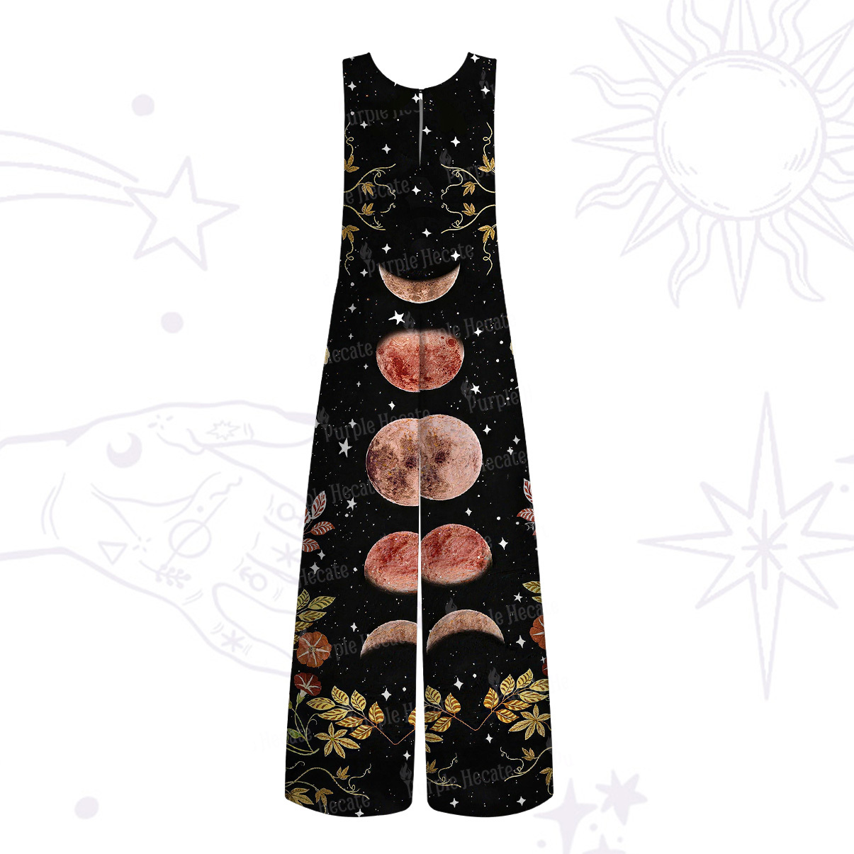 Purplehecate Moon Phase Floral Wide Leg Jumpsuit