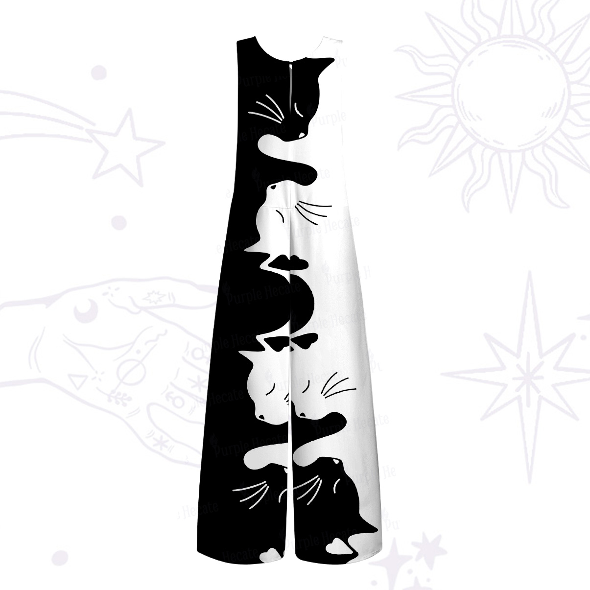 Purplehecate Yin Yang Cat Lover Wide Leg Jumpsuit