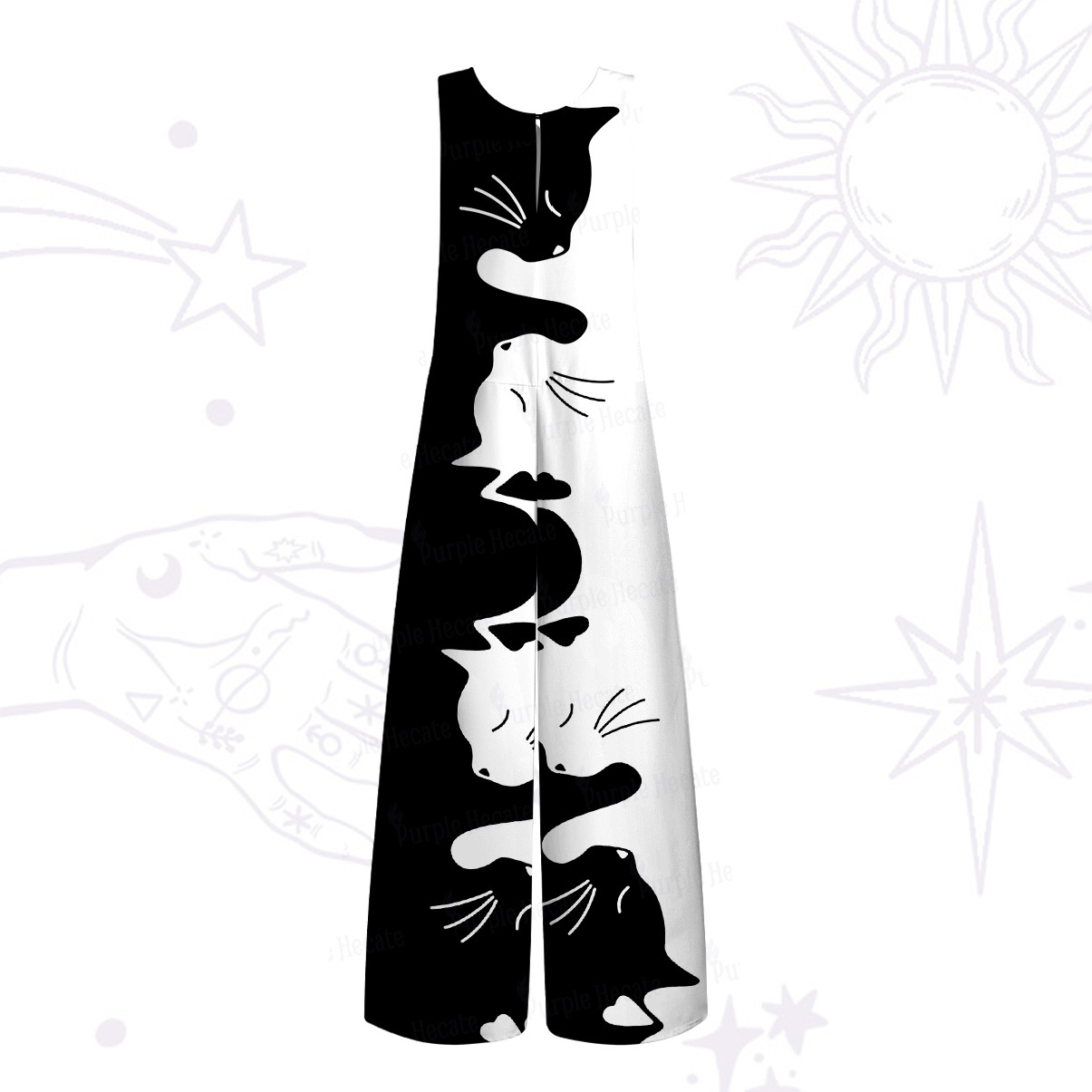 Purplehecate Yin Yang Cat Lover Wide Leg Jumpsuit