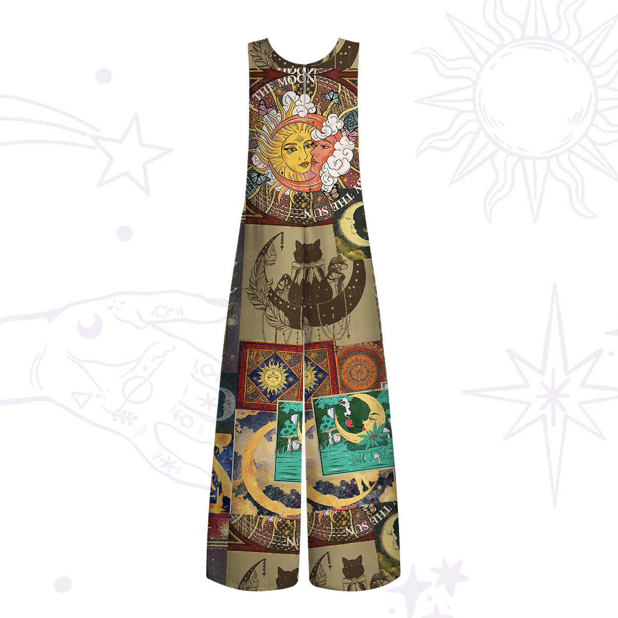 Purplehecate Starry Moon Patchwork for Cosmic Lovers Wide Leg Jumpsuit