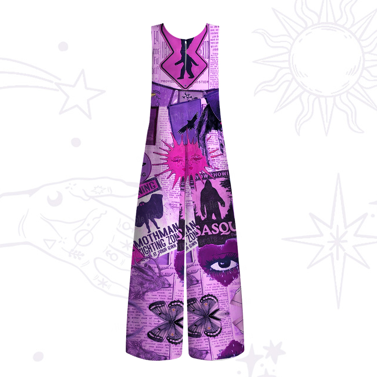 Purplehecate Cryptid Warning Collage Wide Leg Jumpsuit