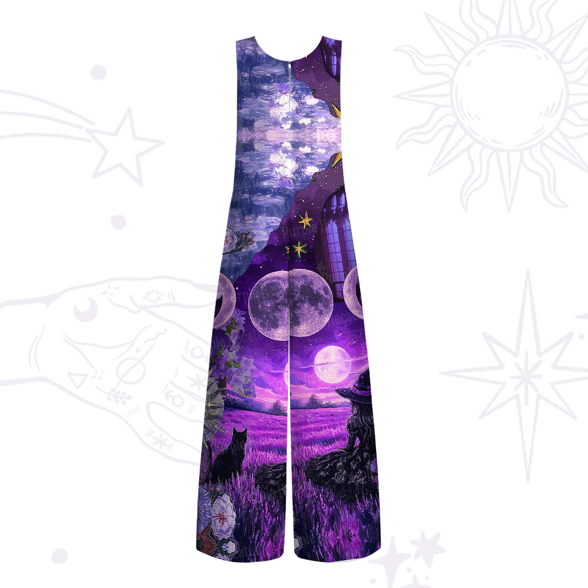 Purplehecate Witchy Black Cat Moon Wide Leg Jumpsuit