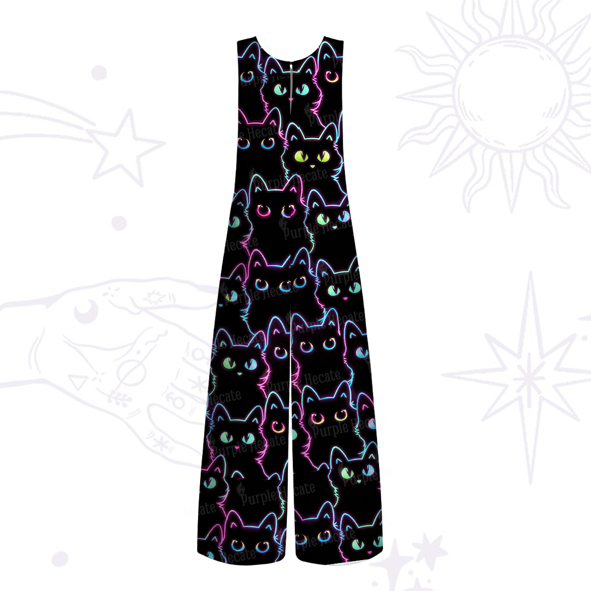 Purplehecate Neon Glow Stacked Cats Wide Leg Jumpsuit
