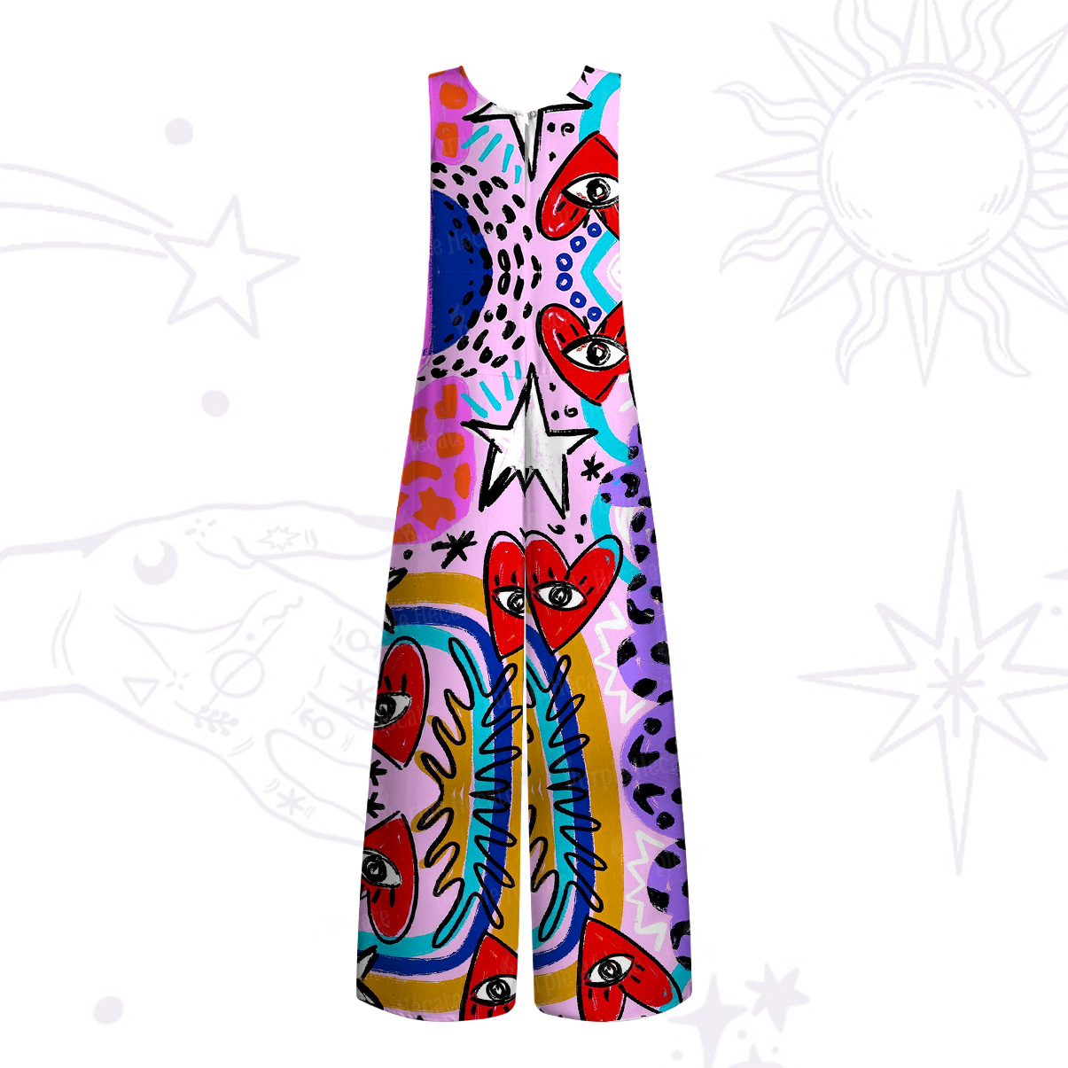 Purplehecate Cosmic Love Eyes Graffiti Wide Leg Jumpsuit