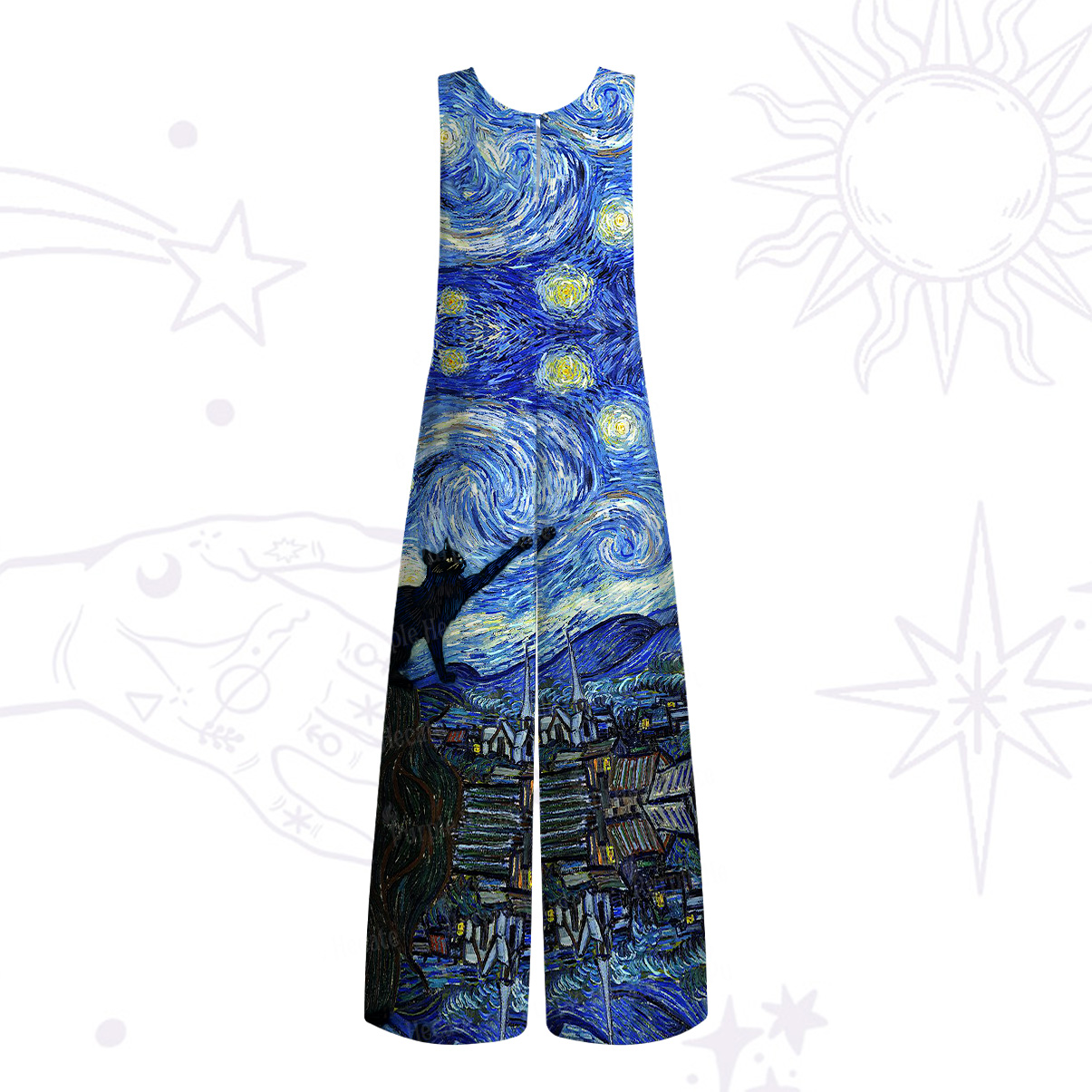 Purplehecate Witch Cat Under the Starry Night Wide Leg Jumpsuit