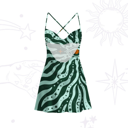 Purplehecate Green Vision Illusion Satin Cross Back Mini Dress