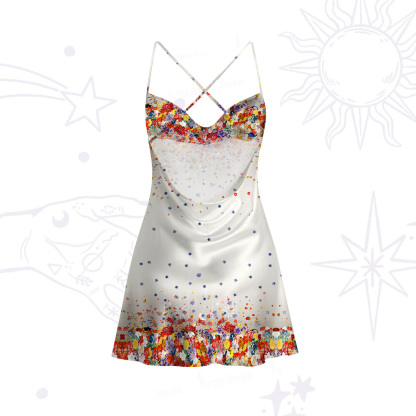 Purplehecate Spring Garden Satin Cross Back Mini Dress